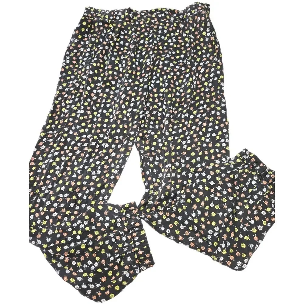 ATM 100%‎ Silk Pants High Rise Floral Print Flat Front Pockets EUC Med